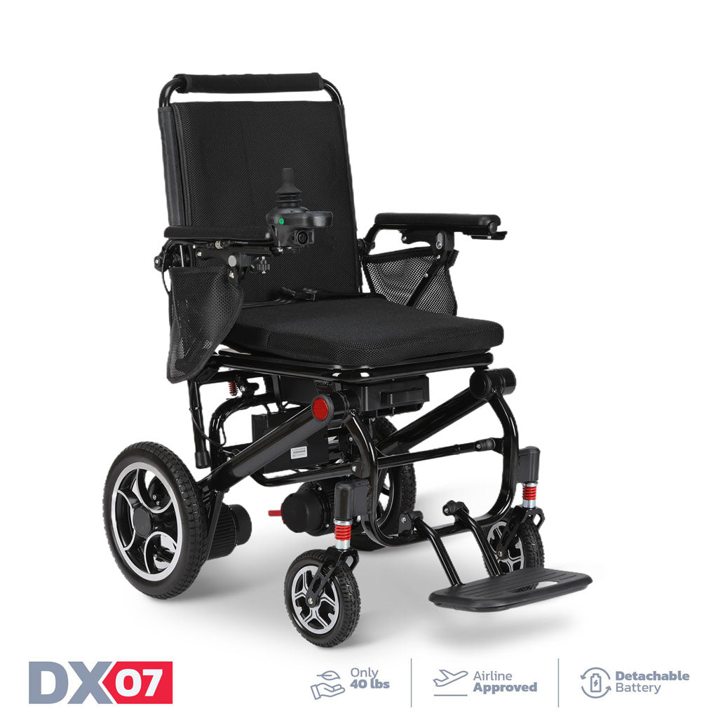 Rubicon DX07 - Ultra Lightweight, Foldable Electric Power Wheelchair with Bluetooth & 10-Mile Range | 40 lbs, Compact, Portable & Travel-Friendly