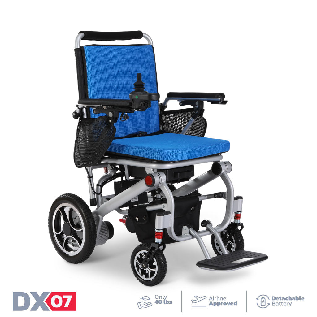 Rubicon DX07 - Ultra Lightweight, Foldable Electric Power Wheelchair with Bluetooth & 10-Mile Range | 40 lbs, Compact, Portable & Travel-Friendly