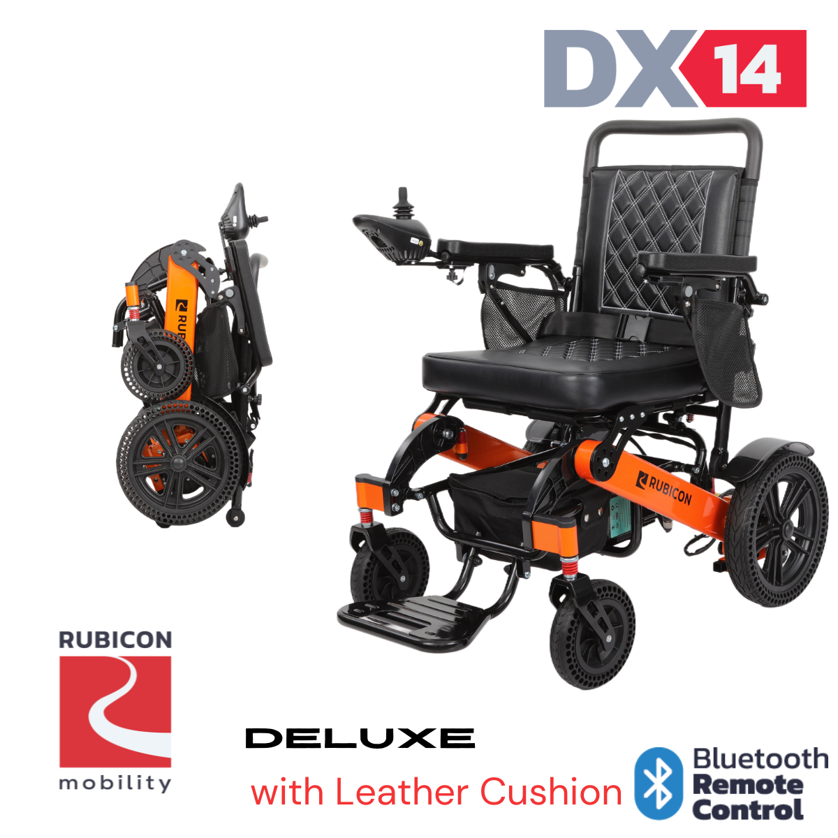 Rubicon DX14 - Premium Longest Range Electric Power Wheelchair with 20-Mile Range | All-Terrain, Lightweight, Foldable & 600W Dual Motors
