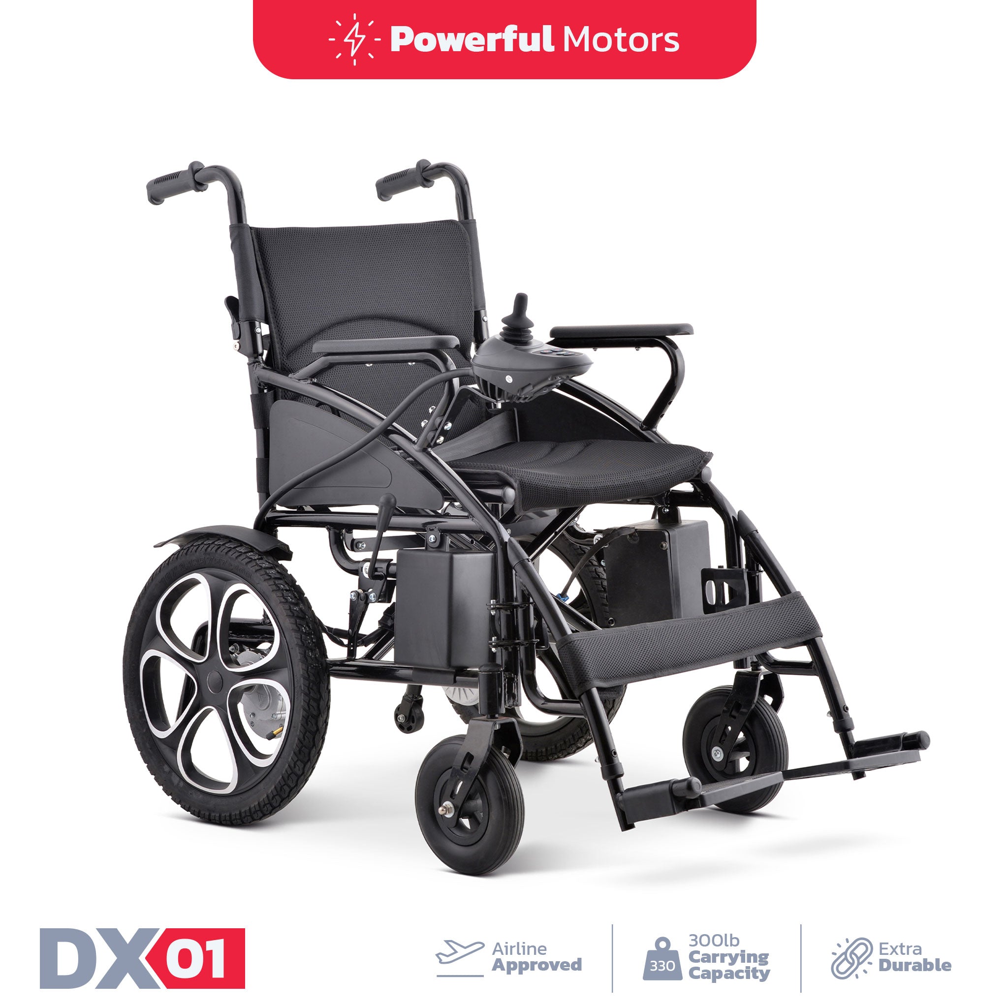 Rubicon DX01 - Affordable All-Terrain Powerful Motorized Electric Wheelchair with 13-Mile Range | Foldable, Lightweight, Portable & Low-Priced