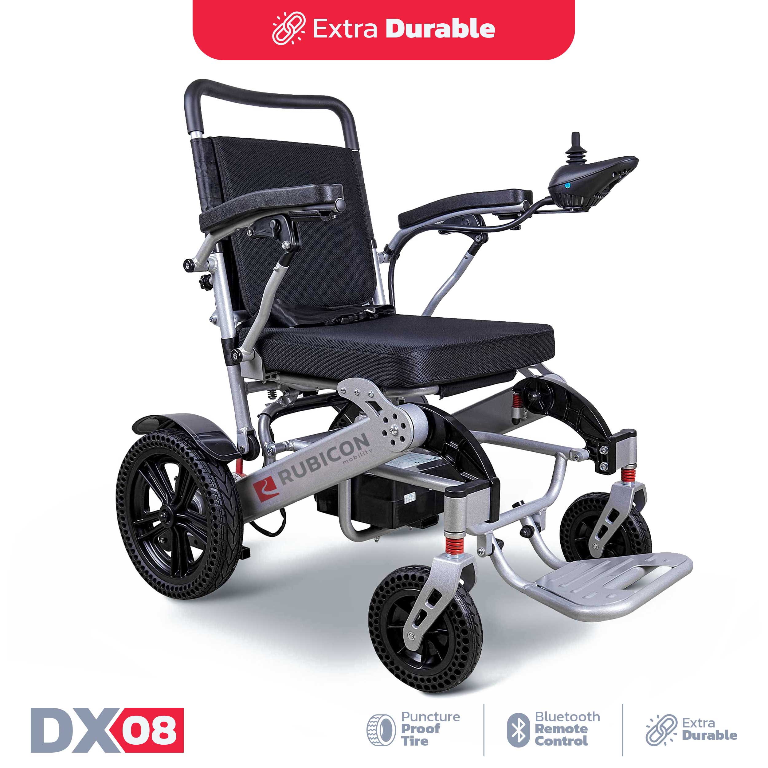 Rubicon DX08 - Extra Durable, Heavy-Duty All-Terrain Electric Power Wheelchair | Long-Range, Foldable, Lightweight with Dual Motors & Joystick