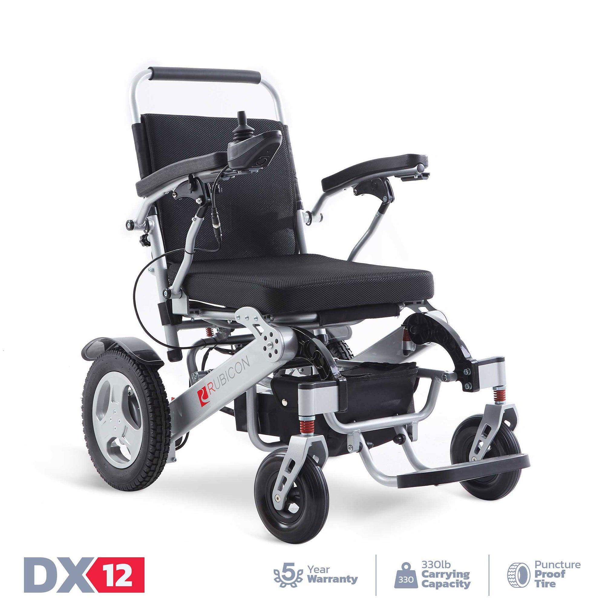 Rubicon DX12 - Deluxe Premium Electric Power Wheelchair with Dual 300W Brushless Motors & 20-Mile Range | All-Terrain, Lightweight, Foldable