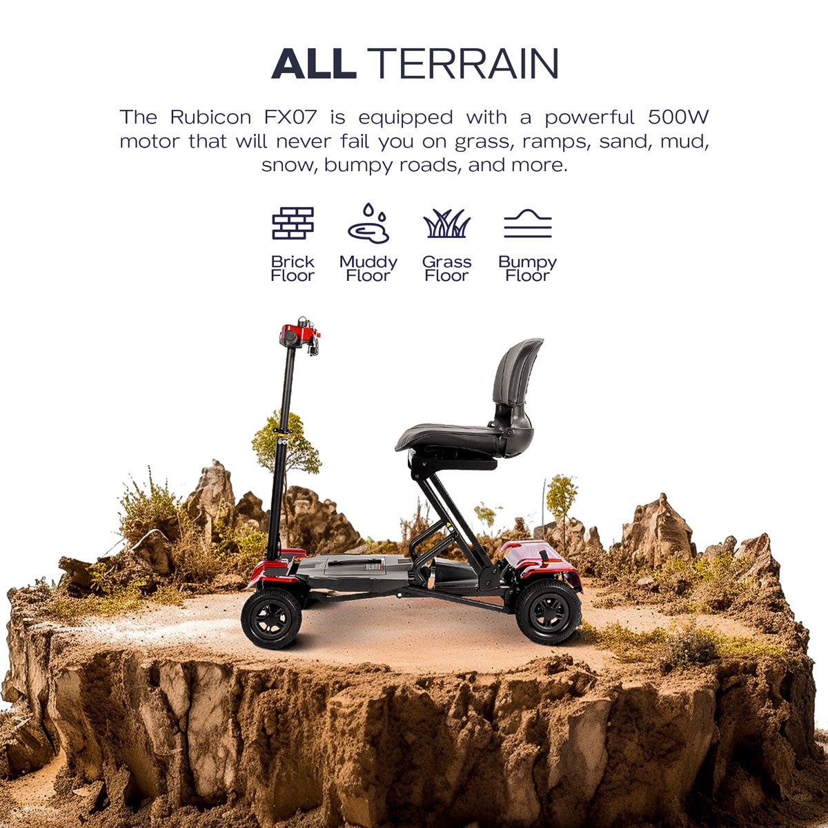 Rubicon FX07 - Premium One-Click Automatic Folding & Unfolding 4-Wheel Mobility Scooter with Remote Control for Seniors | Deluxe & Lightweight