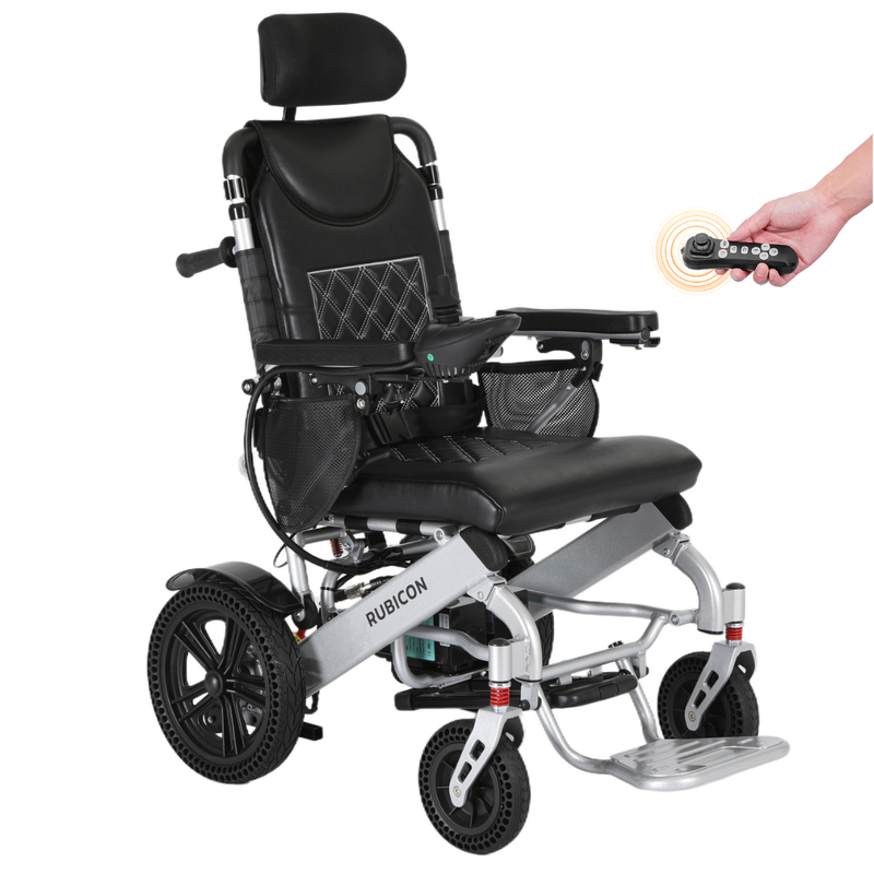 Rubicon DX11 - Reclining Electric Power Wheelchair with Adjustable Headrest, 25-Mile Range & Dual Motors | Lightweight, Foldable & All-Terrain