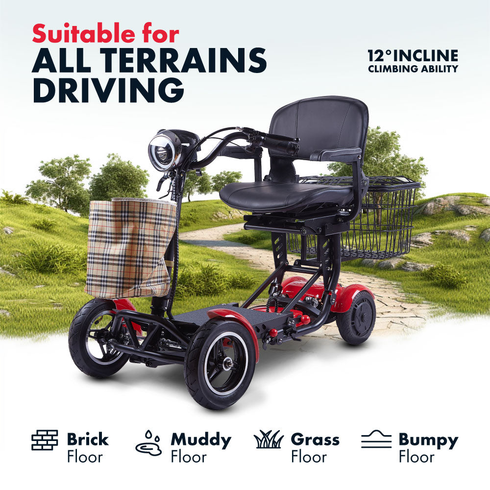 Rubicon FX03 - All Terrain, 4-Wheel, Foldable Mobility Scooter for Seniors | 3-Speed, 25-Mile Range | Portable & Lightweight Disability Scooter