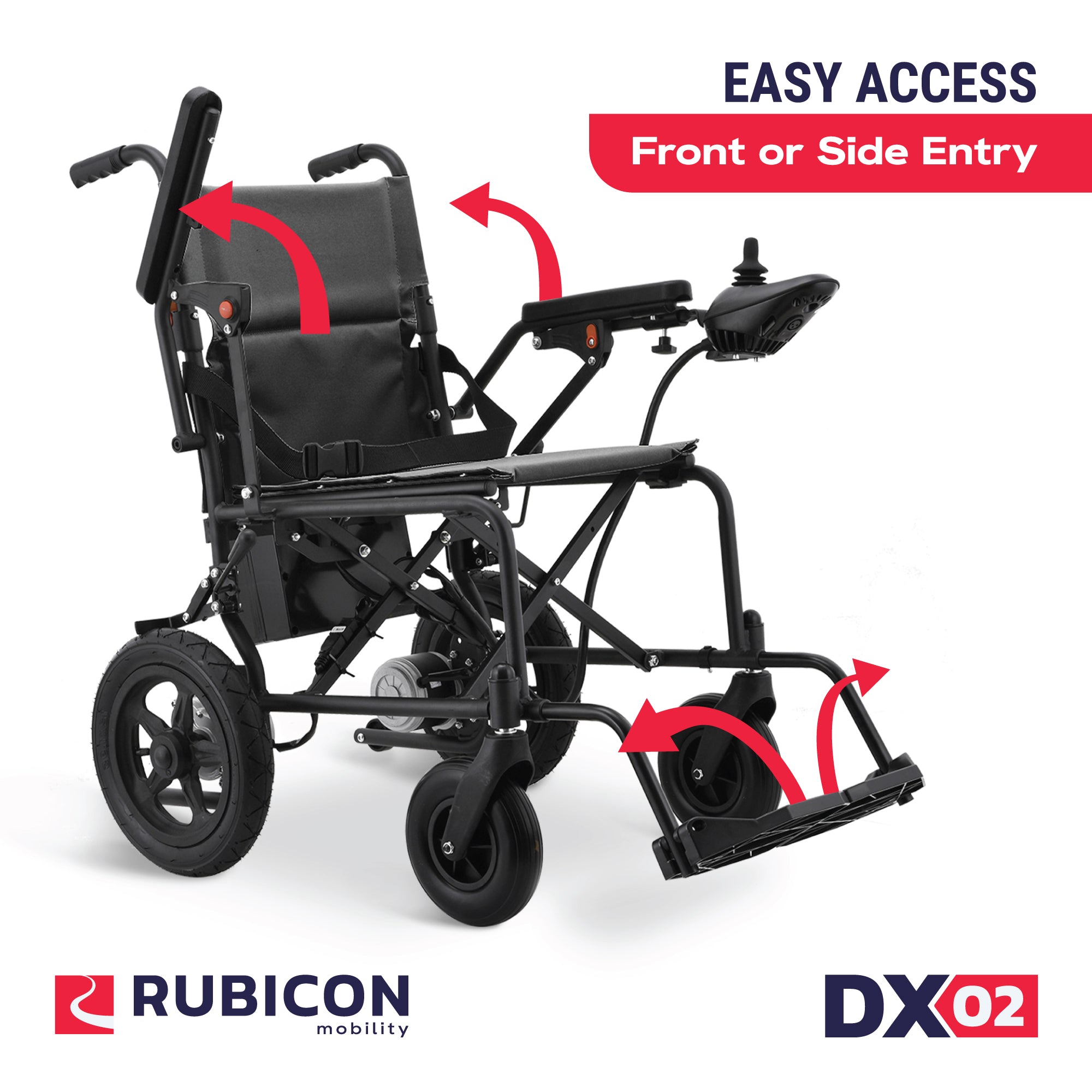 Rubicon DX02 - Affordable, Lightweight & Powerful Electric Wheelchair with Dual Motors & 12-Mile Range | Foldable, Airline-Approved for Travel