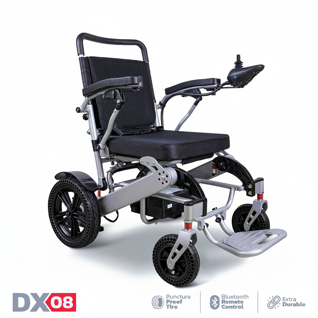 Rubicon DX08 - Extra Durable, Heavy-Duty All-Terrain Electric Power Wheelchair | Long-Range, Foldable, Lightweight with Dual Motors & Joystick
