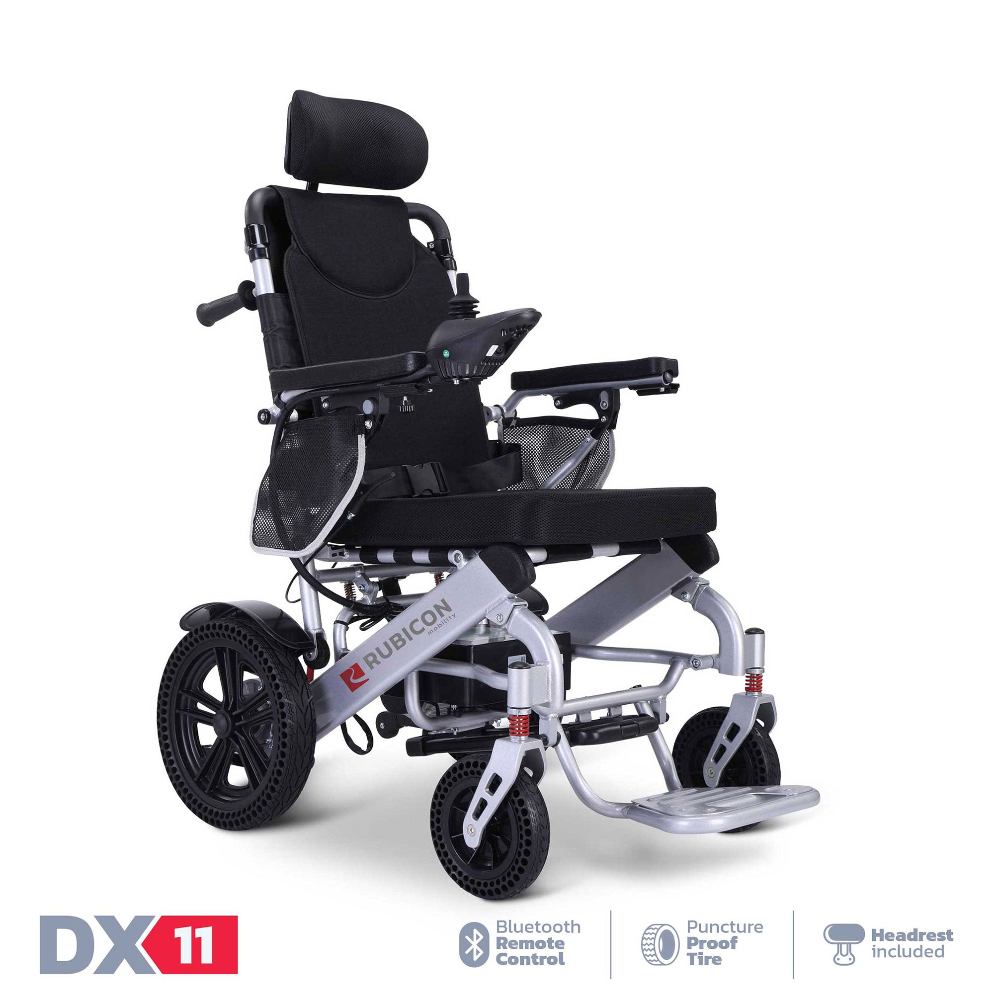 Rubicon DX11 - Reclining Electric Power Wheelchair with Adjustable Headrest, 20-Mile Range & Dual Motors | Lightweight, Foldable & All-Terrain
