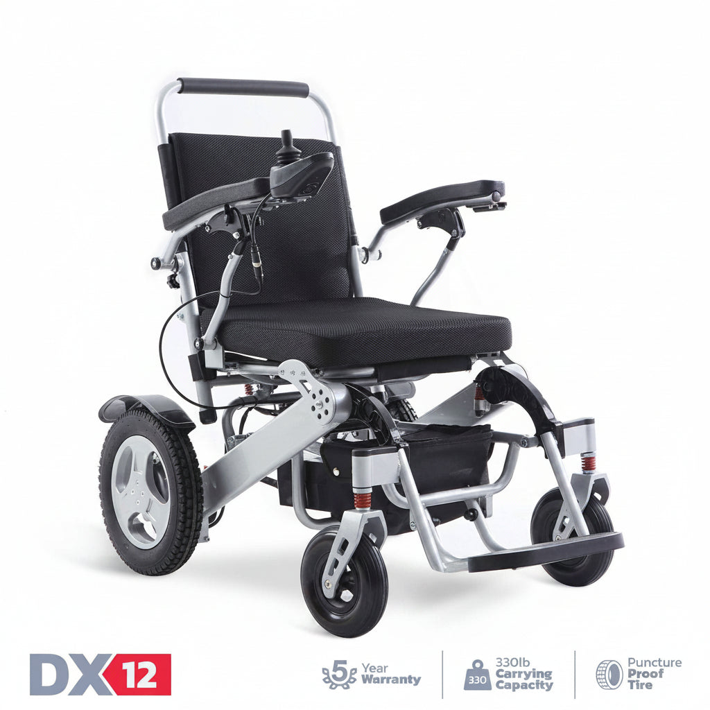 Rubicon DX12 - Deluxe Premium Electric Power Wheelchair with Dual 300W Brushless Motors & 20-Mile Range | All-Terrain, Lightweight, Foldable